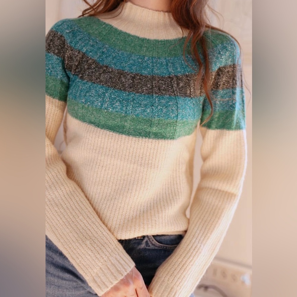 GREYLIN Funnel Neck Knit Sweater XS-S Ombre Cream Beige Green Blue